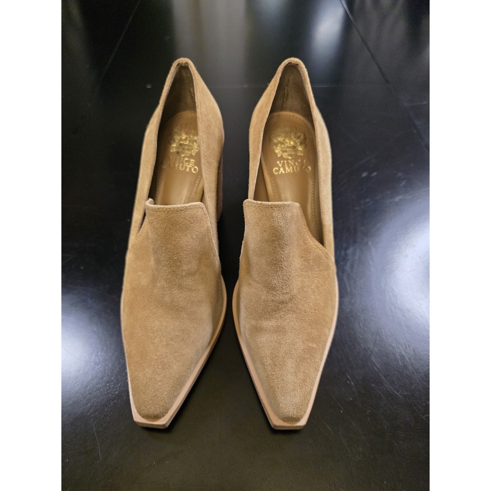Vince Camuto Wevenly Suede Block Heel Pumps Tan Camel Pointed Toe Womens 7M...
